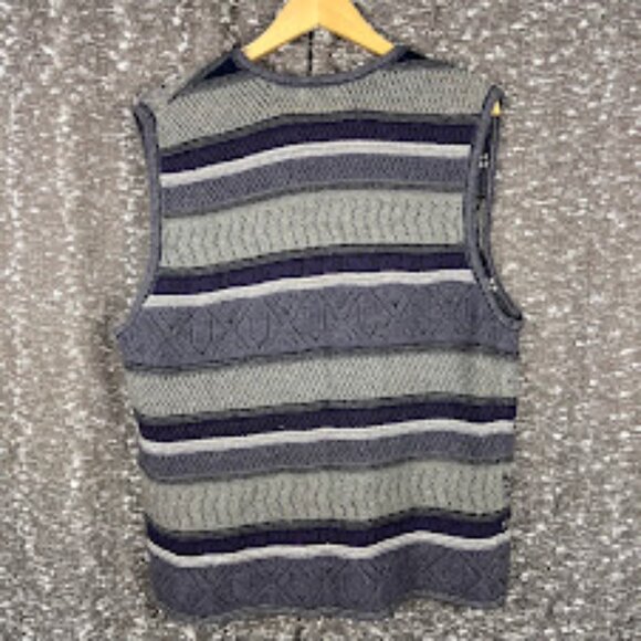 Vintage Koret Sweater Vest Purple Gray Striped Embroidered Floral Ribbon - Picture 7 of 7